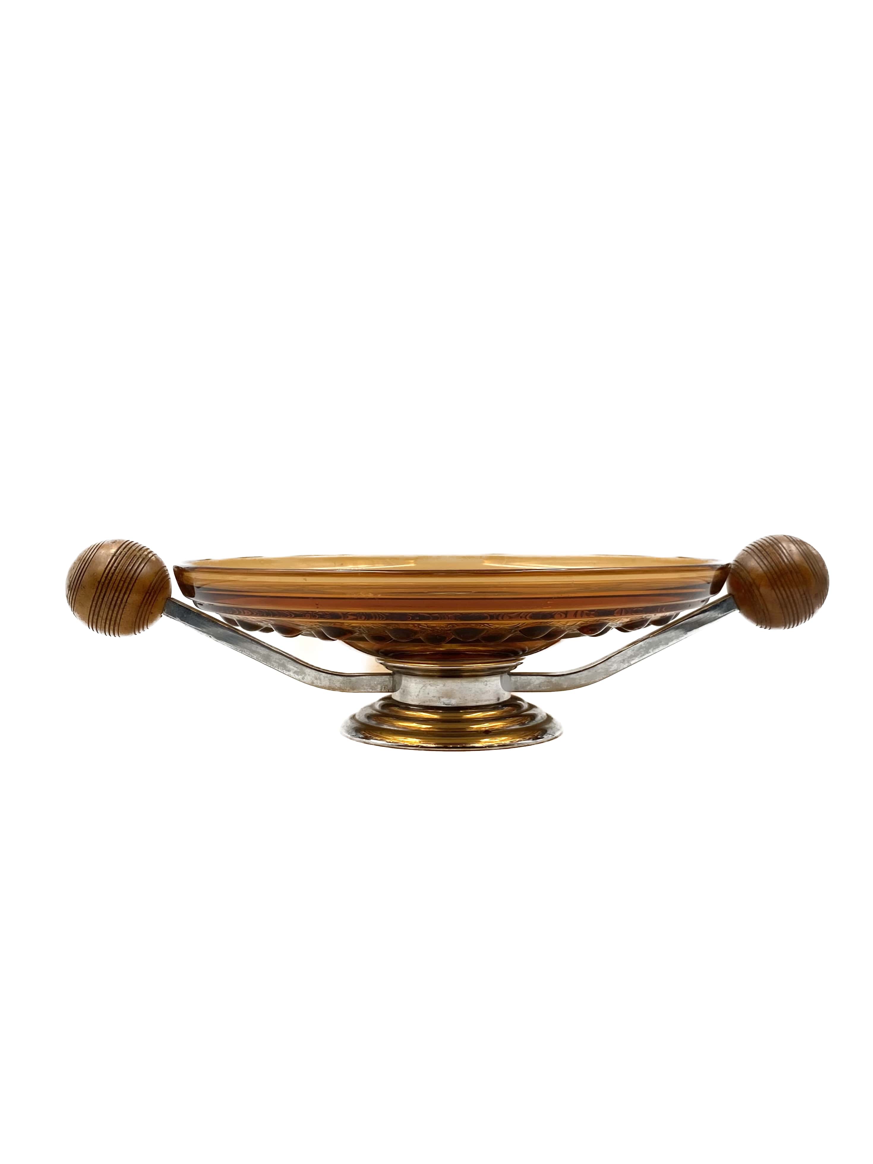 Art Deco large orange glass centerpiece / vide-poche, Italy 1940s