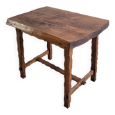 Table brutaliste vintage en chêne 1970