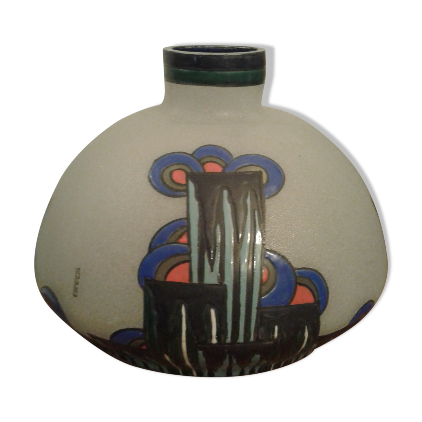 Vase art deco, signé Leune verre granité
