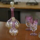 Set of pink blown glass carafes and glasses, 1950s
