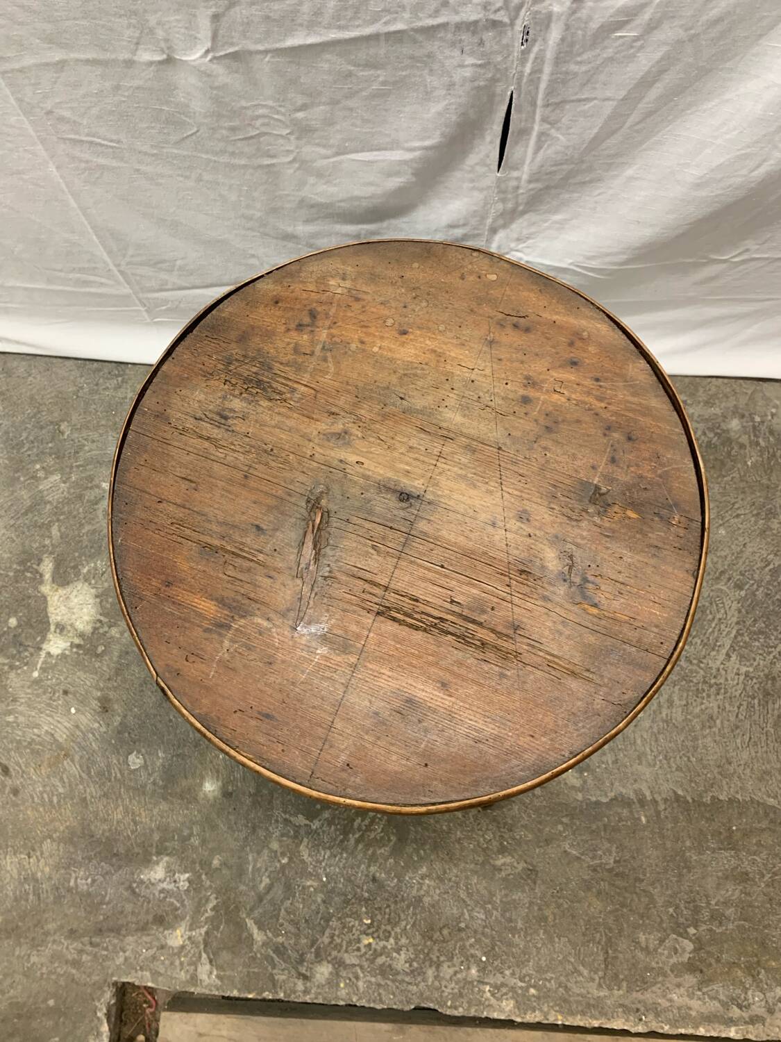 Antique pedestal table, Brutalist, wood, turned