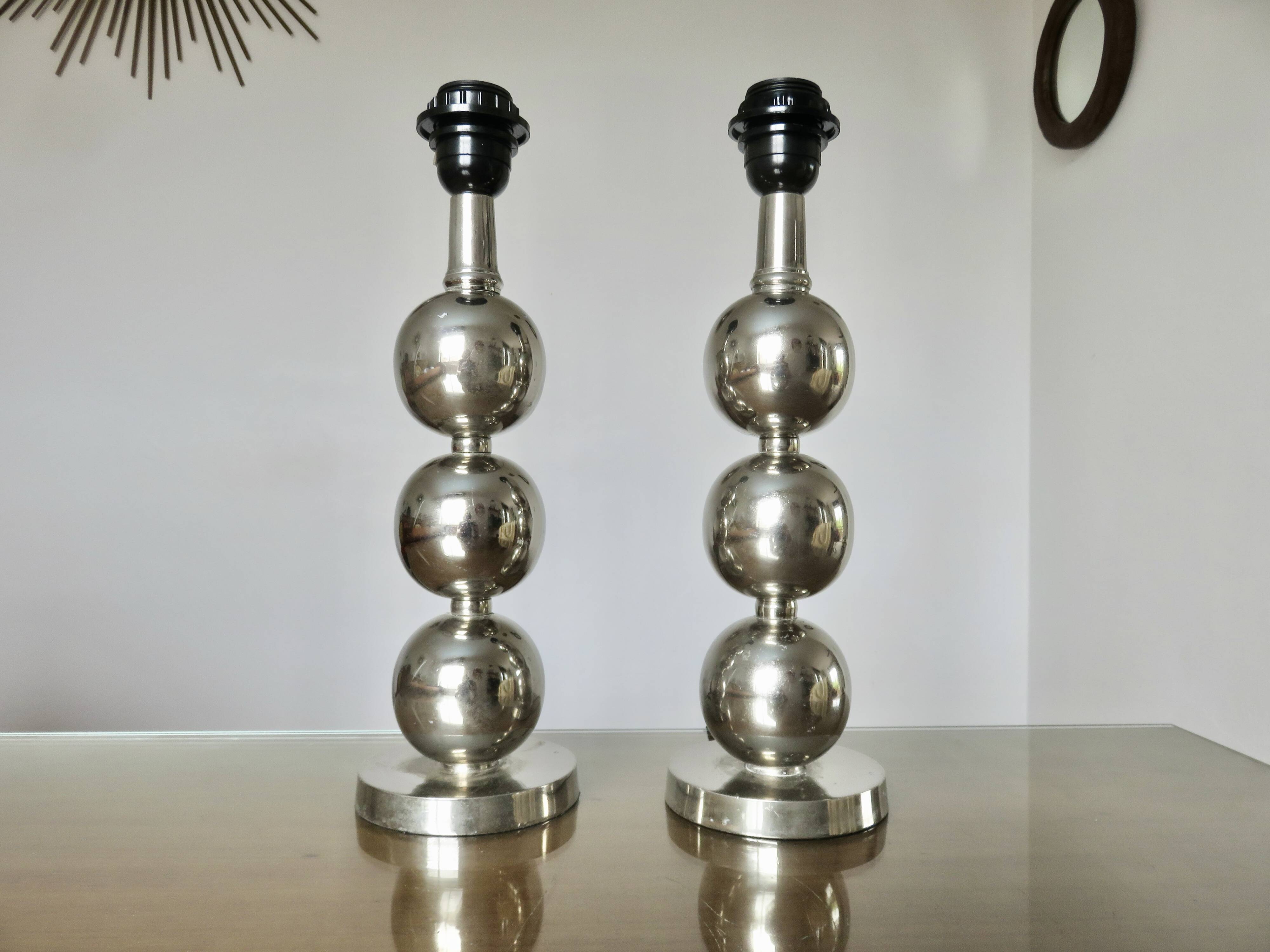 Paire de lampes en métal chromé années 70