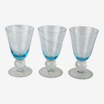 Set de 3 verre à vin des 70s à fumure bleue