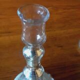 Pair Of Old Candlesticks In Eglomized/Mercurized Glass