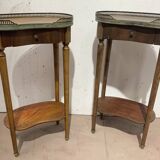 Pair of Louis XVI style kidney bedside tables with brass gallery, 20th century
