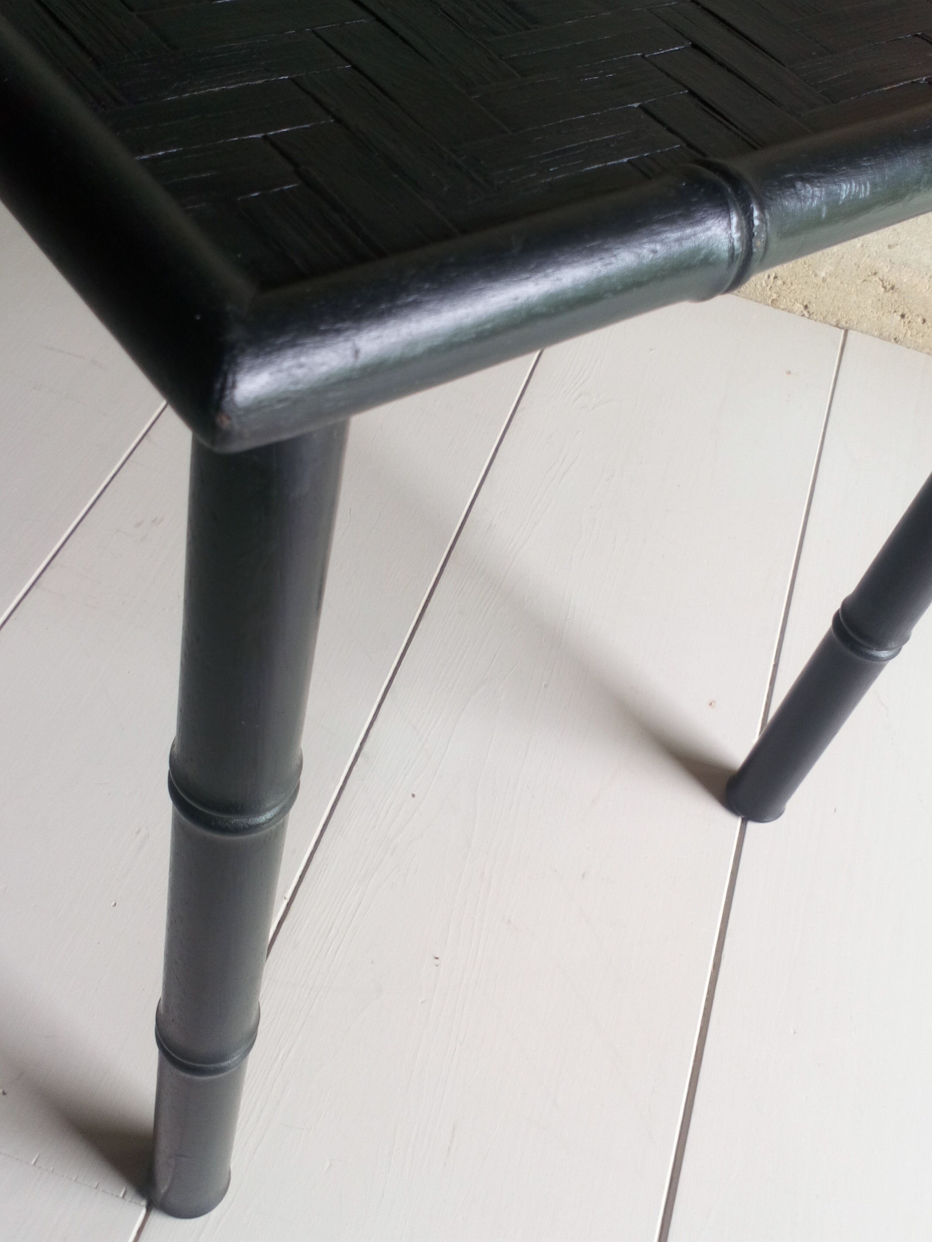 Black wood and bamboo side table