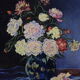 Pair of still life paintings bouquets oval golden frame