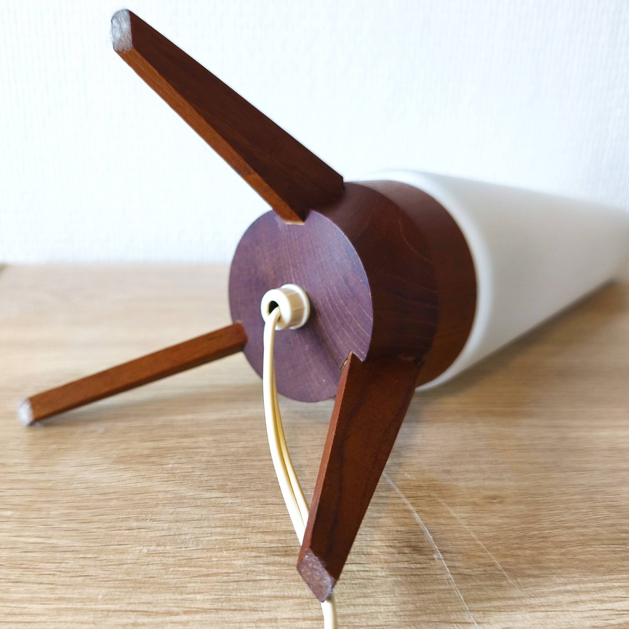 Rocket lamp, teak and opaline, 1950s