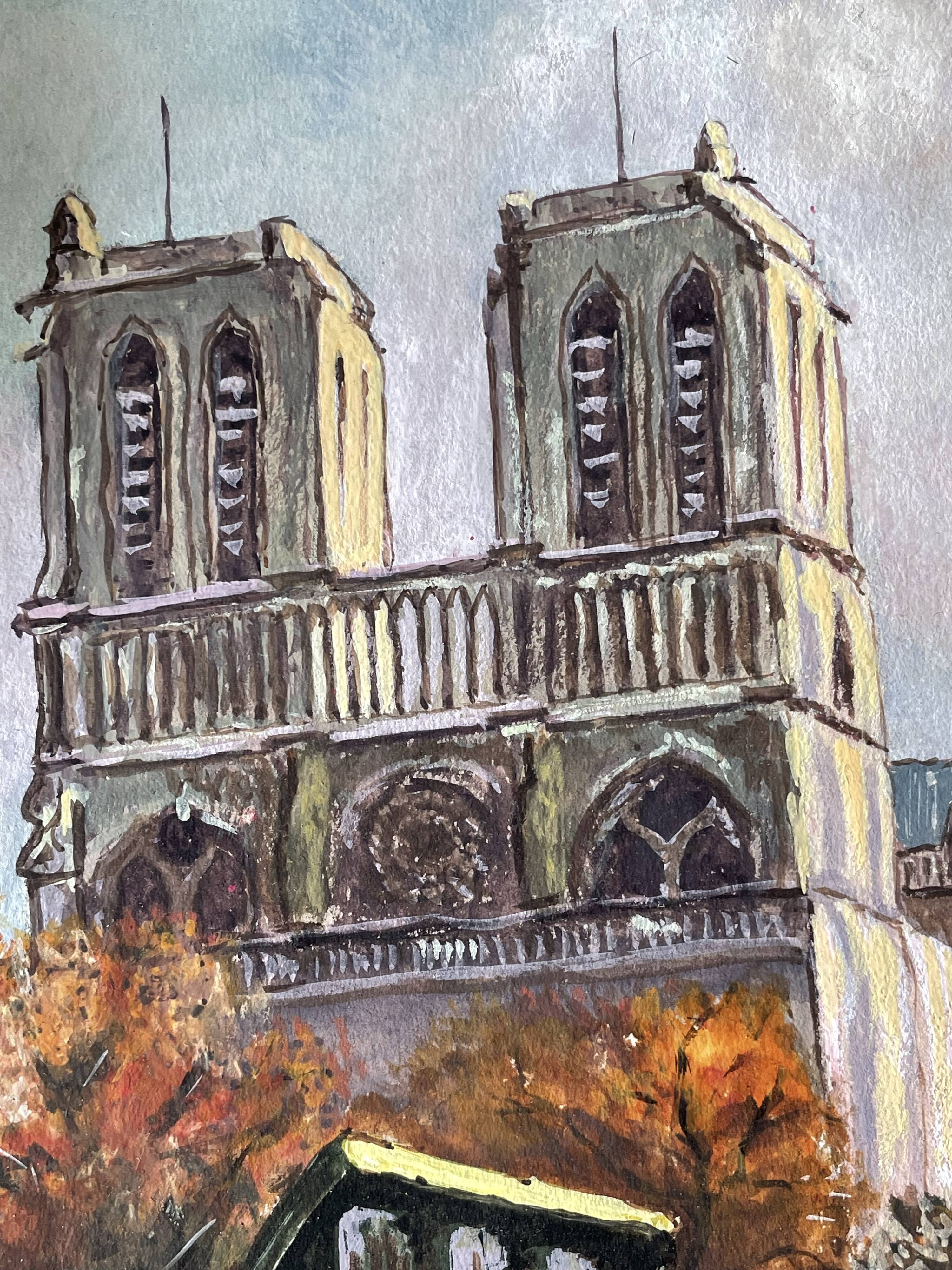 Ancient gouache on paper, Notre Dame de Paris