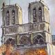 Ancient gouache on paper, Notre Dame de Paris