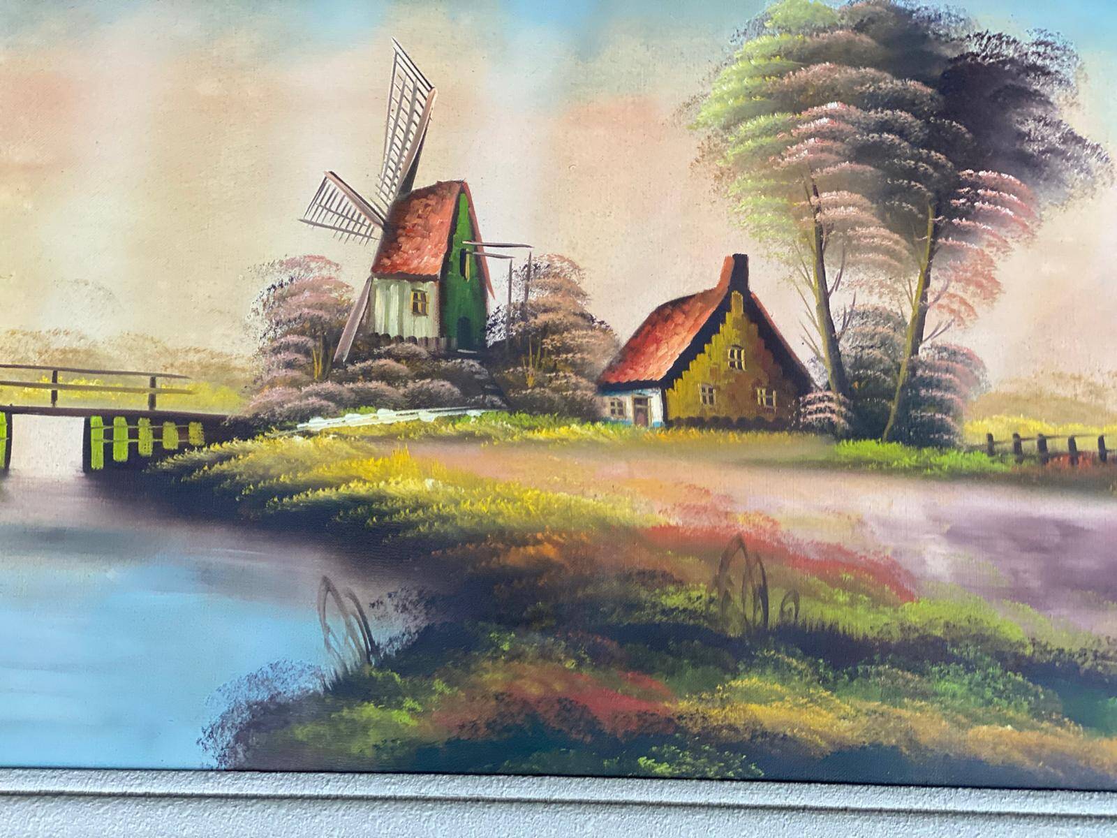 Tableau peinture huile sur toile moulin 102x57cm