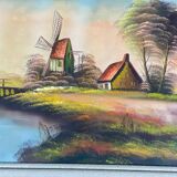 Tableau peinture huile sur toile moulin 102x57cm