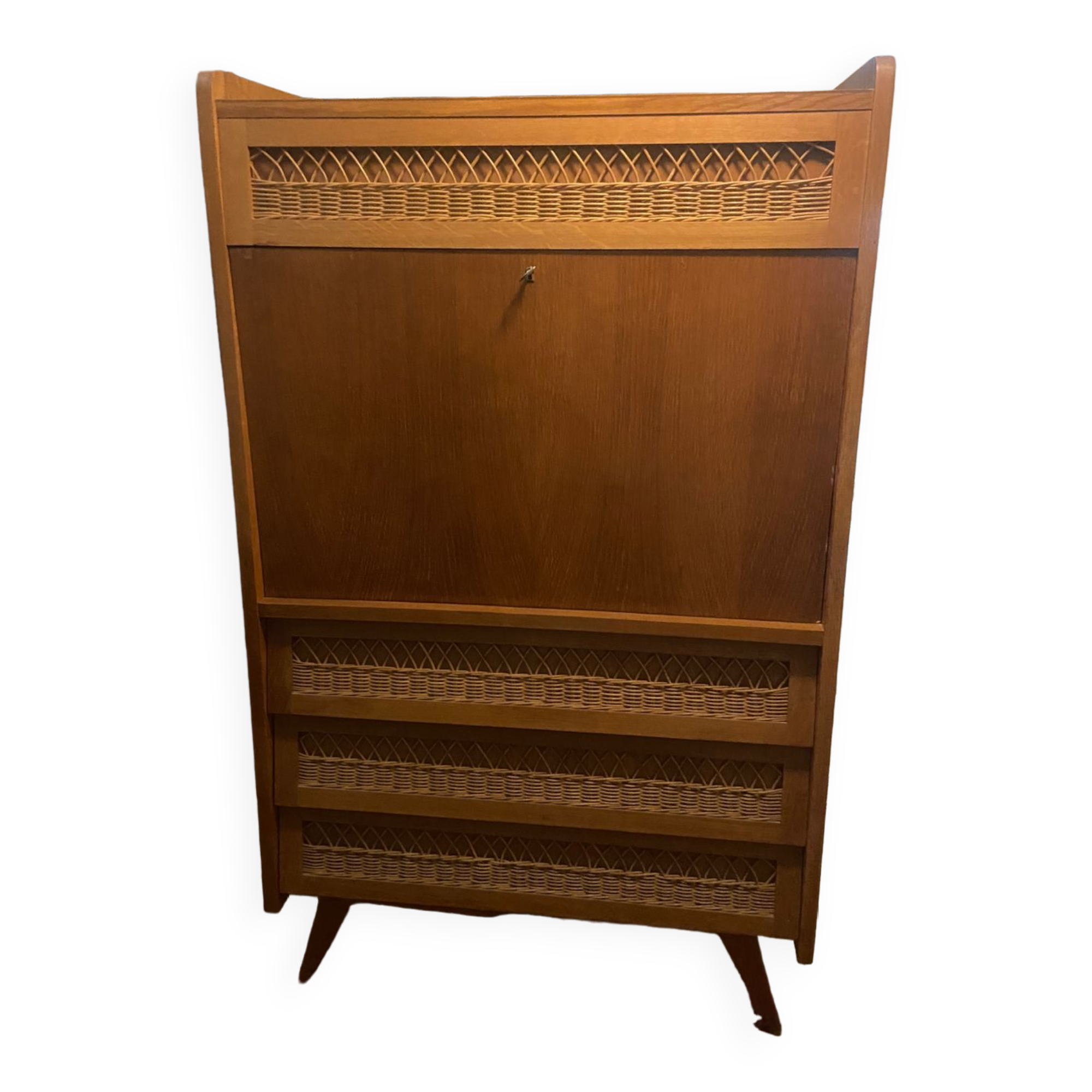 Vintage wooden and rattan secretary