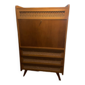 Vintage wooden and rattan secretary
