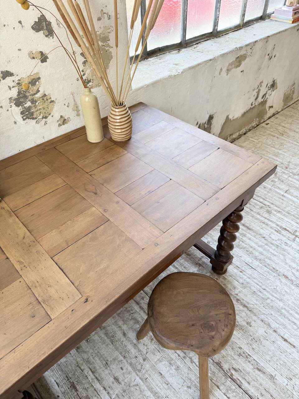 Paneled walnut desk with turned legs, 1900