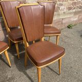 4 vintage chairs 1950 mid-century Scandinavian compass feet imitation leather Skaï