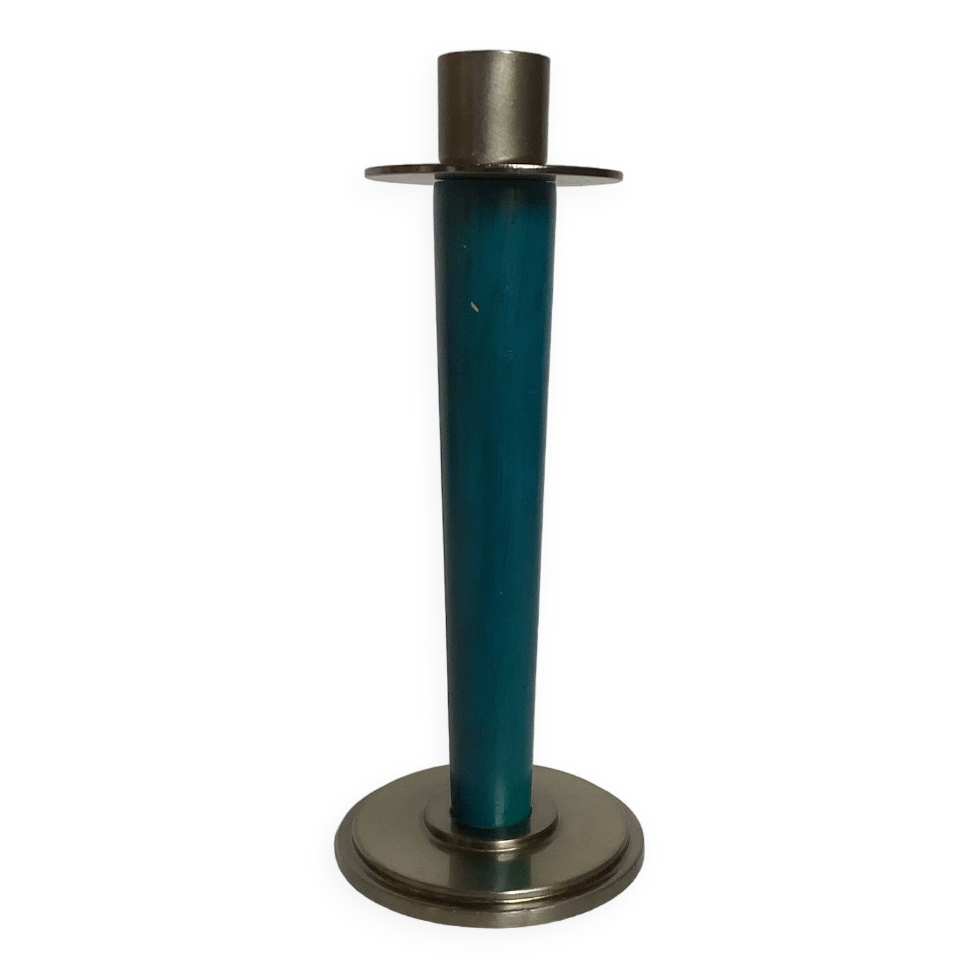 Bougeoir bleu canard bois métal