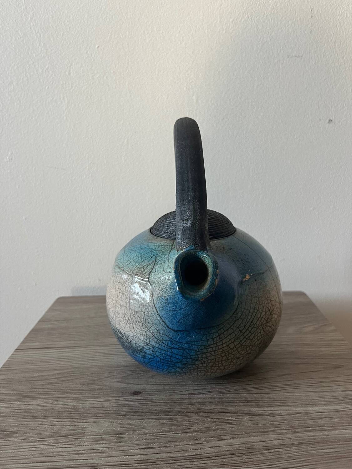 Handcrafted blue raku ceramic teapot – high handle Japanese design