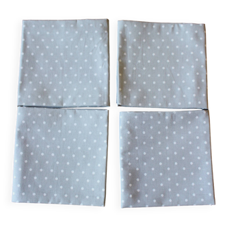 Set of 4 Cretonne cotton napkins, blue gray with polka dots