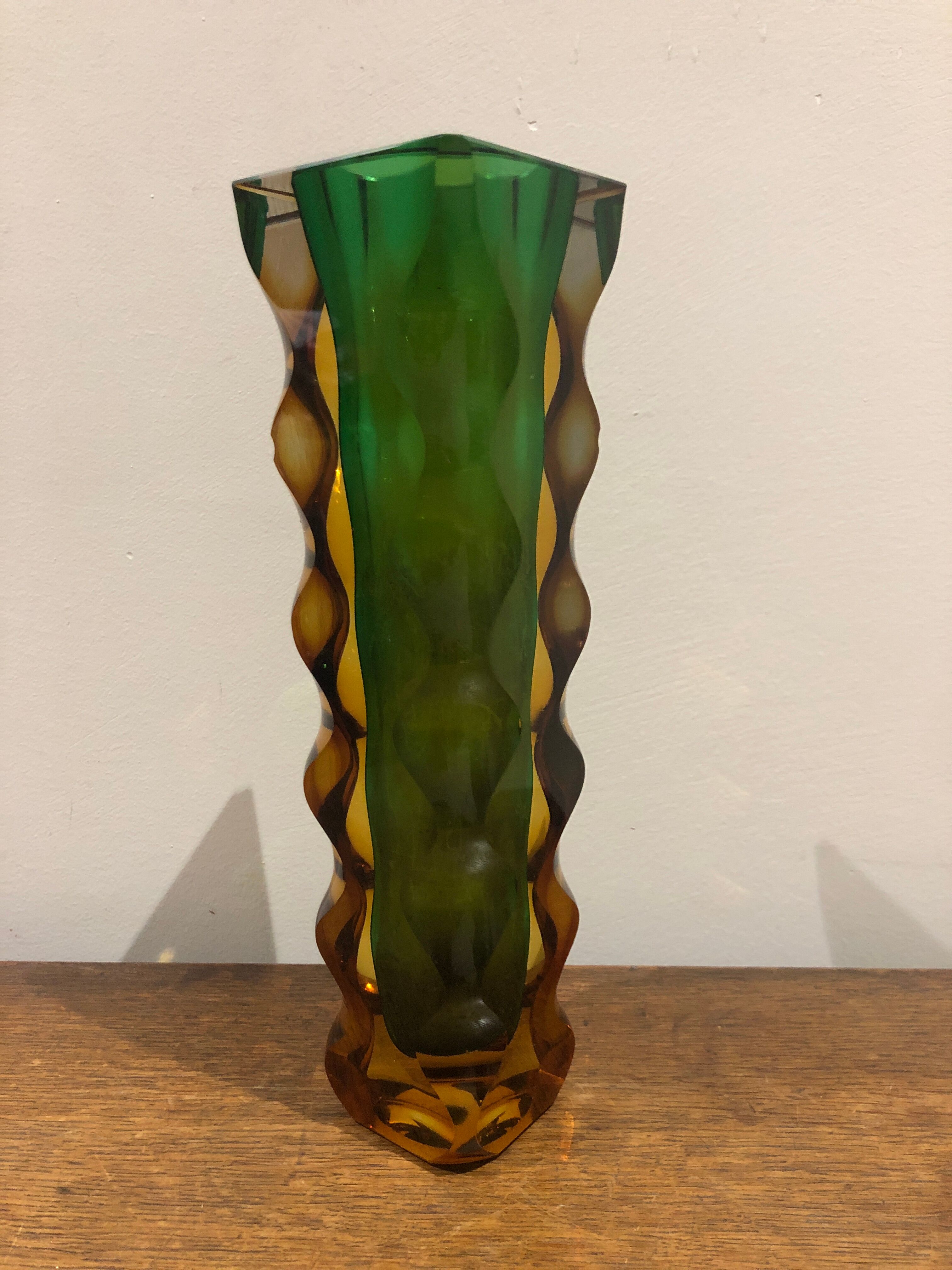 green and orange Murano vase