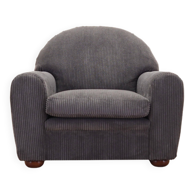 Fauteuil en velours gris, design italien, années 1980, production : Italie