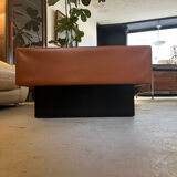 Caramel leather and black glass coffee table