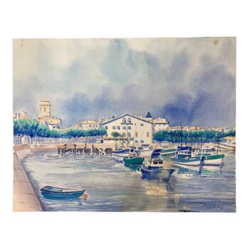 Watercolor Marine Vintage Port of Saint-Jean-de-Luz