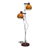 Vintage Hungarian adjustable floor lamp with two orange globe shades, circa 1970.