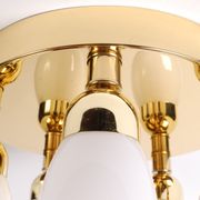 sputnik flush mount, atomic brass ceiling fixture with six opaline cone shaped globes, 1970's