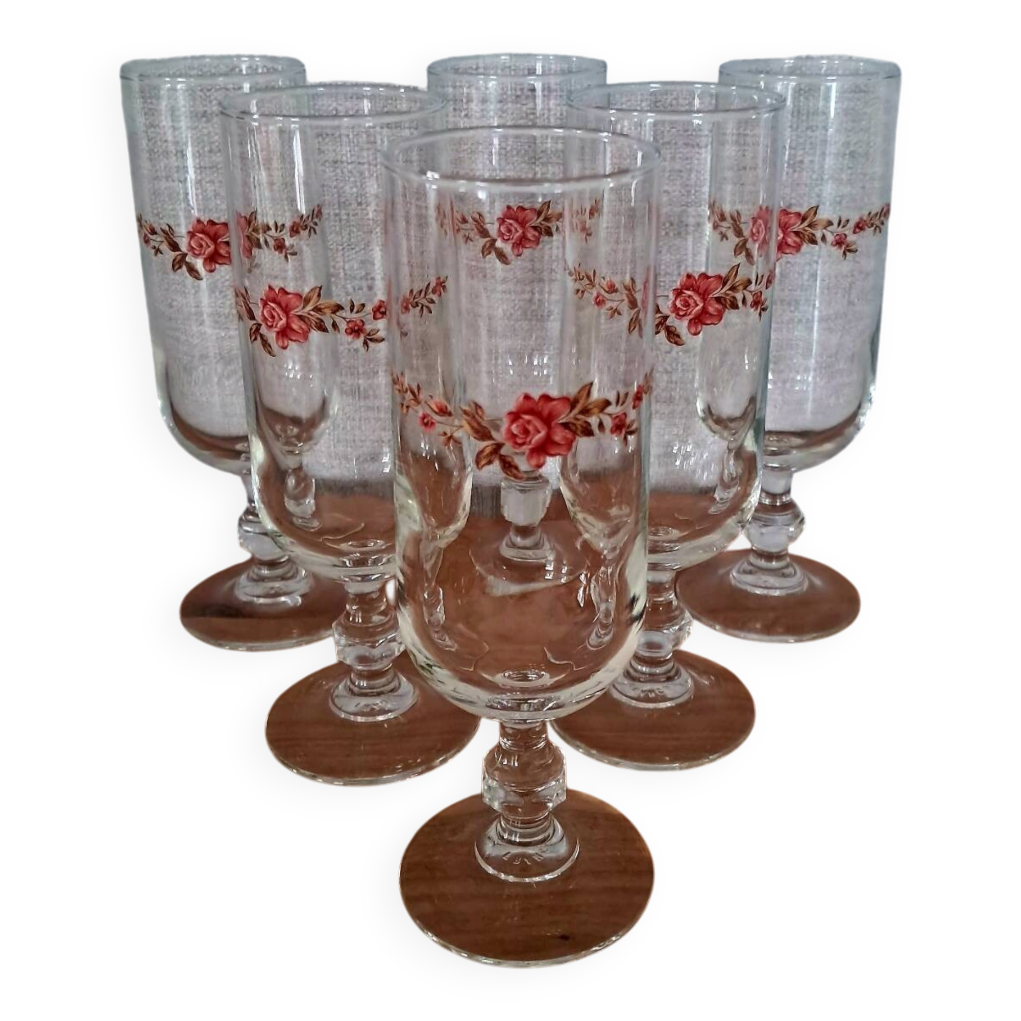 6 Luminarc champagne flutes from the 1970s.