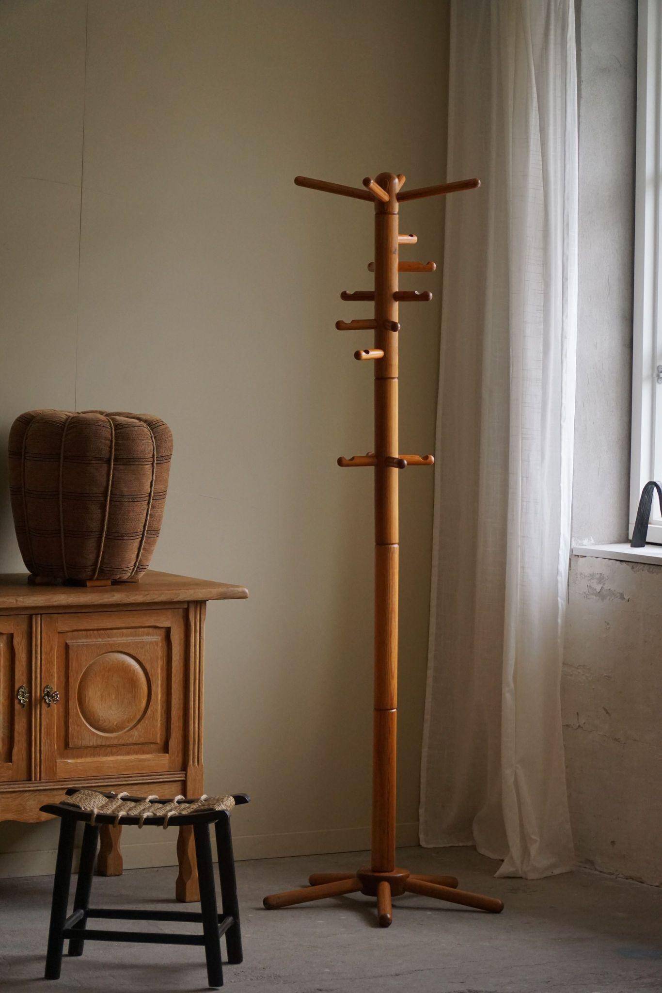 Decorative coat rack in solid pine, mid-century Danish style, 1970s.