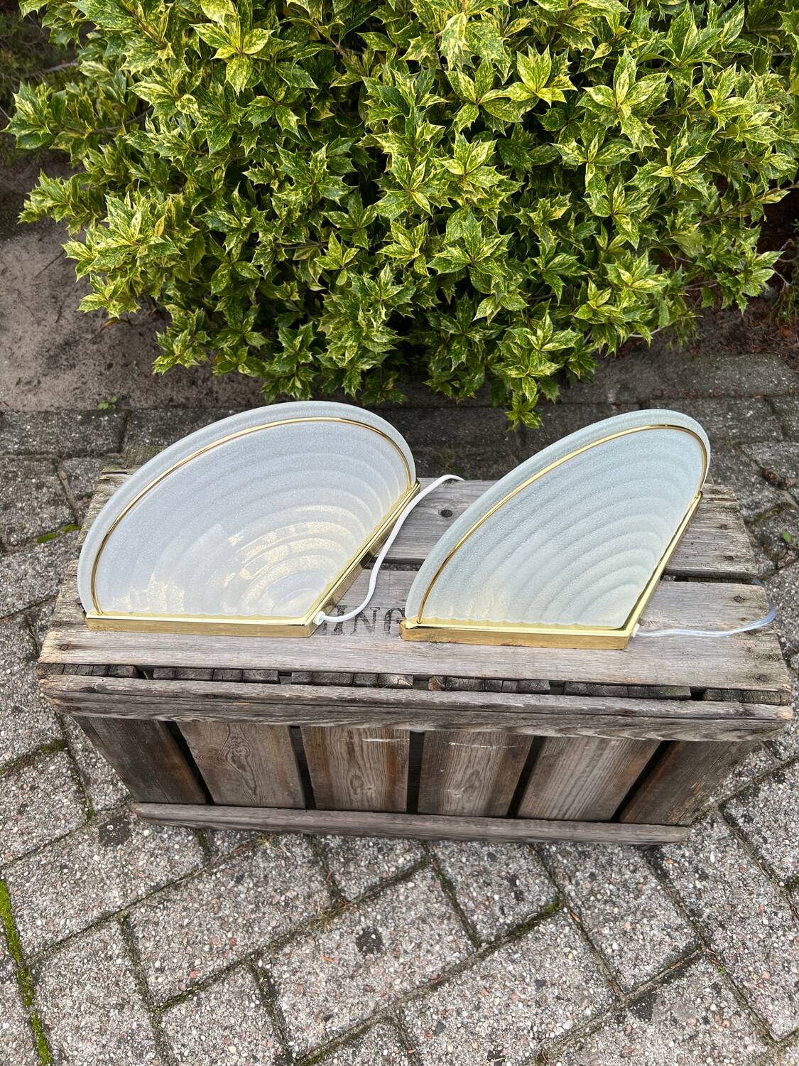 Glass Wall Lamp Set, Vintage Hollywood Regency, Massive Belgium Wall Scones