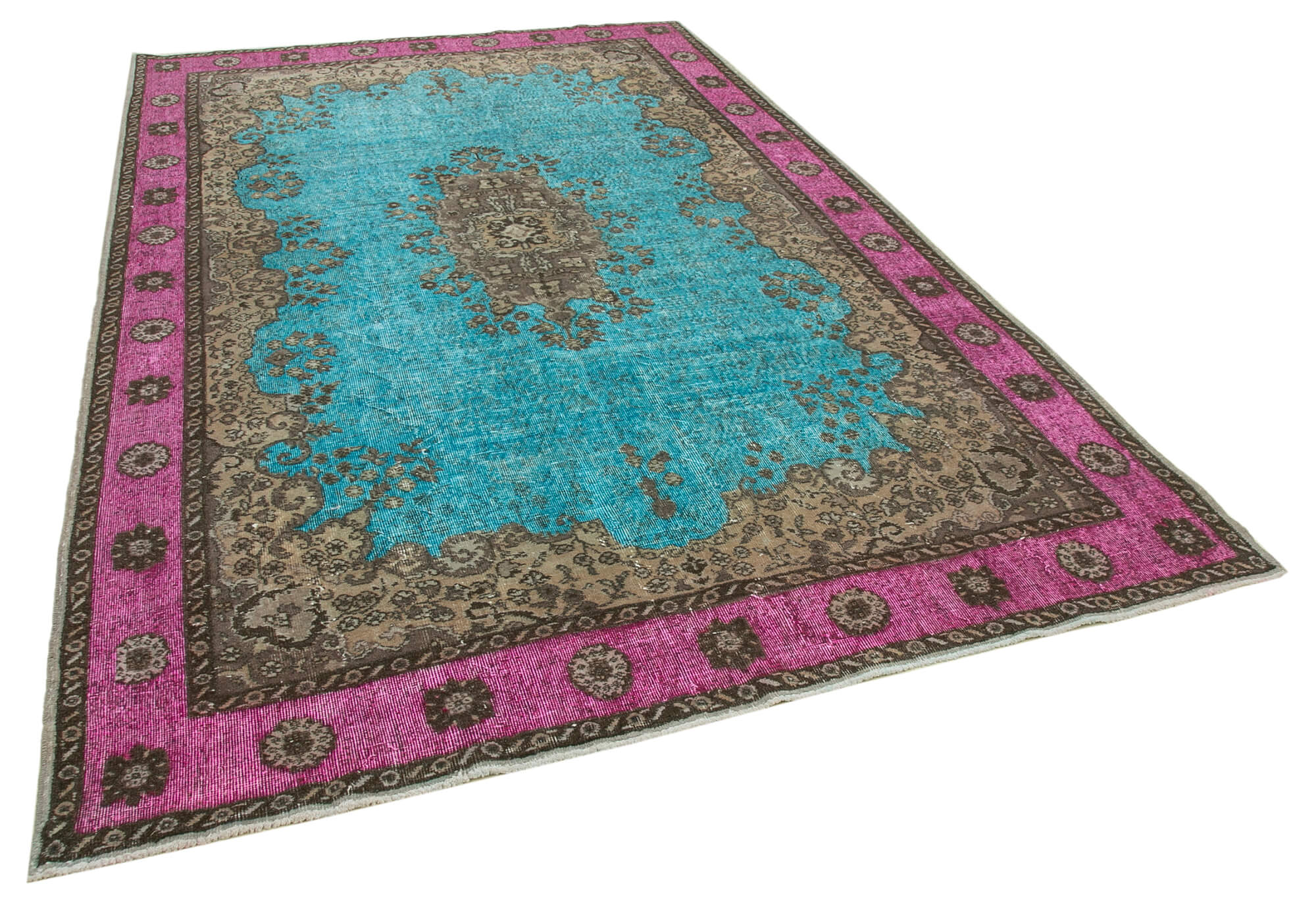 Handmade anatolian 1970s 209 cm x 326 cm turquoise rug
