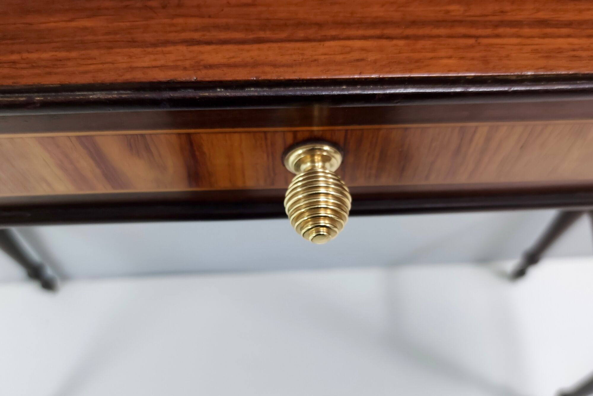 Vintage cherrywood and ebonized beech console table with a drawer, italy
