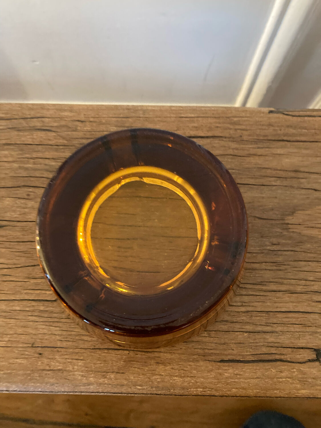 Amber glass ashtray