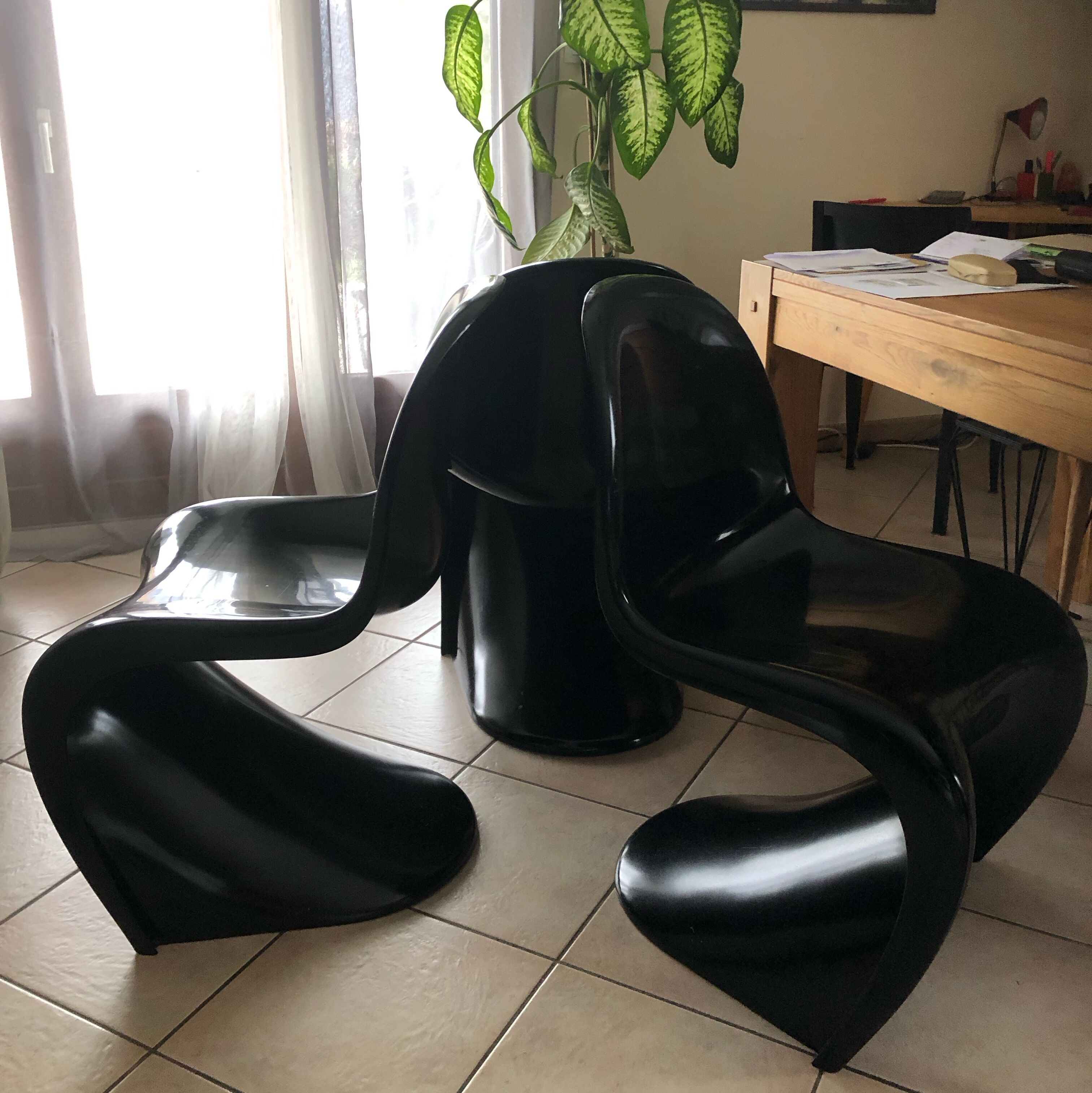 Set of 3 chairs Vintage black Verner Panton