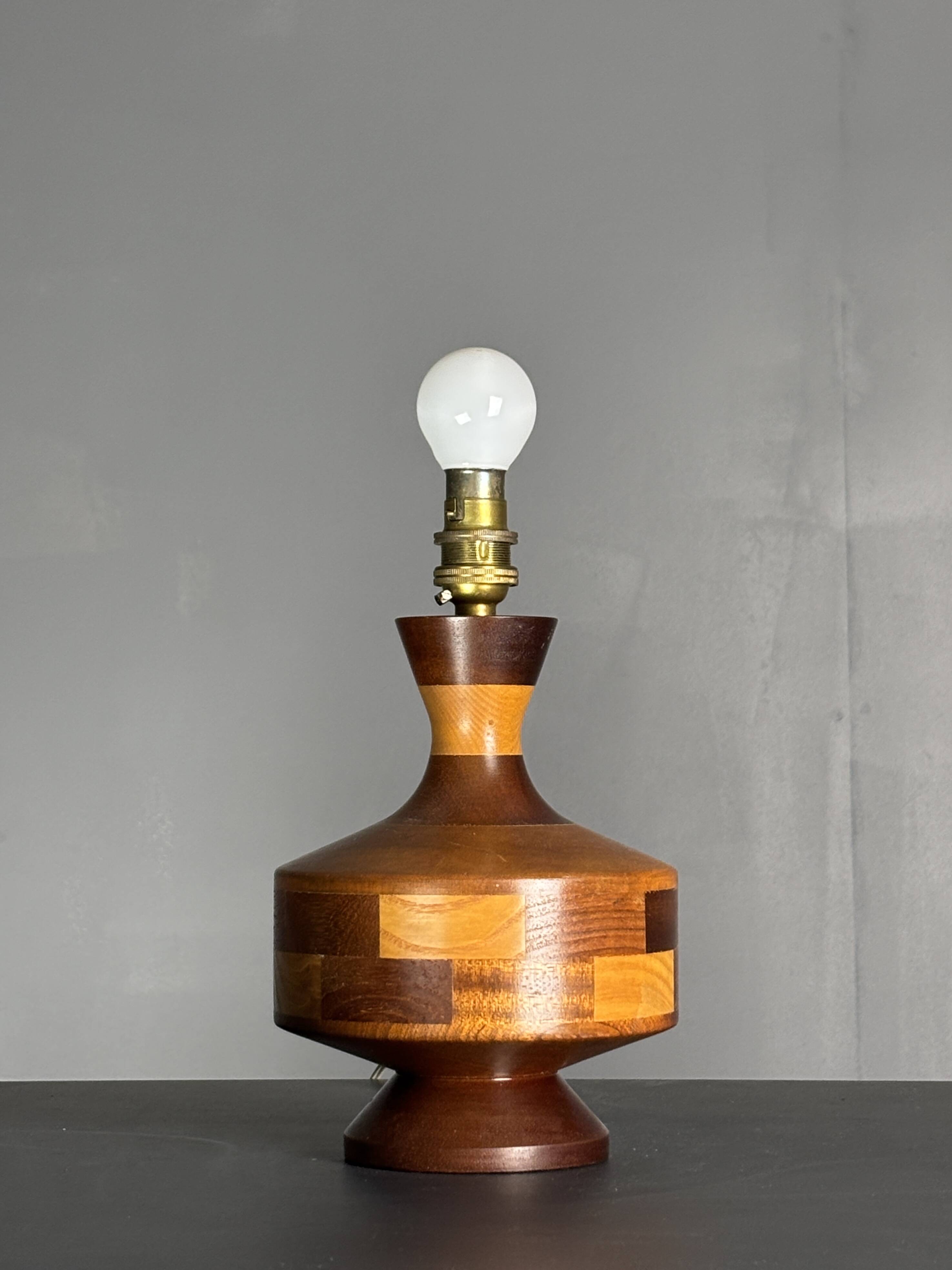 Mid-Century Table Lamp with Geometric Wood Inlay, English, circa 1955–1965