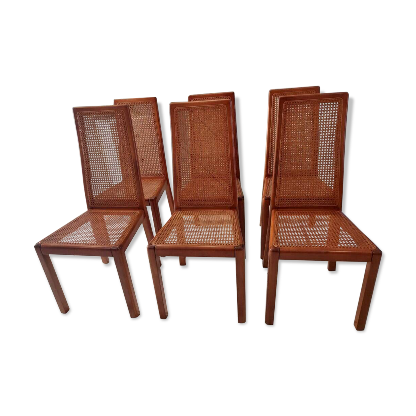 Set of 6 cane chairs, vintage Italian design, 1970s