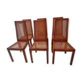 Lot de 6 chaises en bois et cannage, Italie années 1970