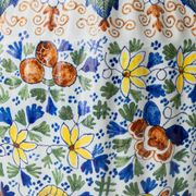 Polychrome Dutch Delft Table Lamp, Tichelaar Makkum, with New Loose Pleat Silk Shade