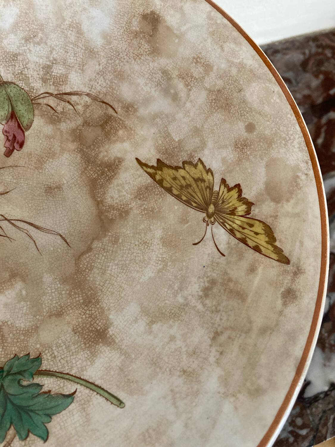 Luneville KG compote dish with poppy and butterfly design.