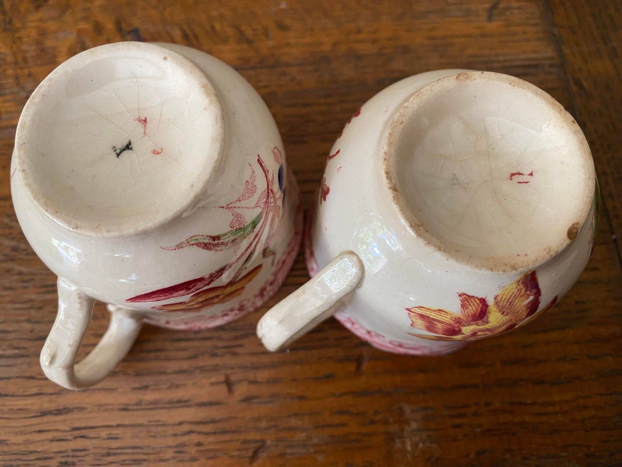2 cups Sarreguemines U&C in fine earthenware decorations yellow and blue flowers