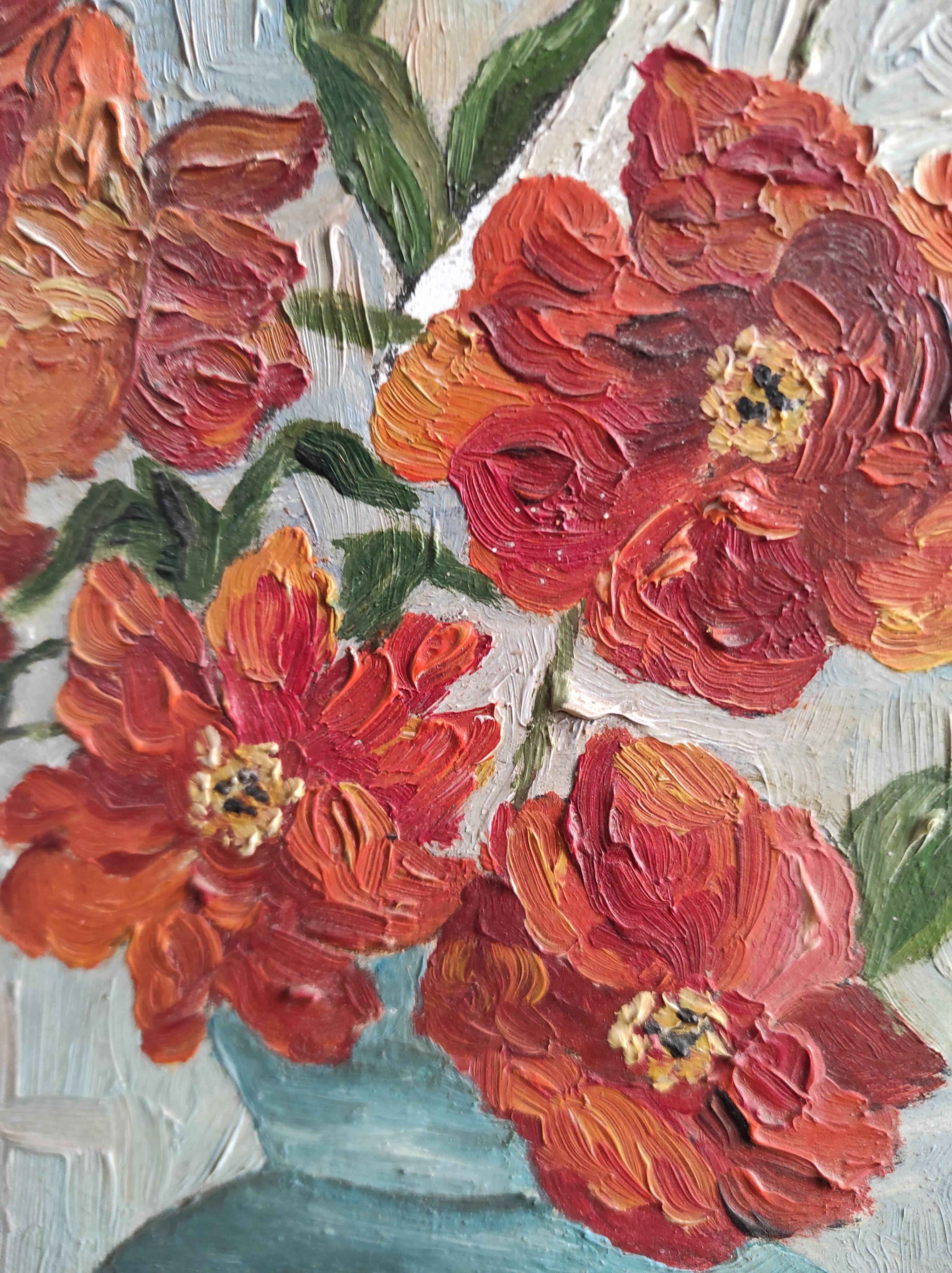 Vintage French oil painting of flowers