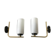 Pair of brass tube wall light and 1960s opalin glass