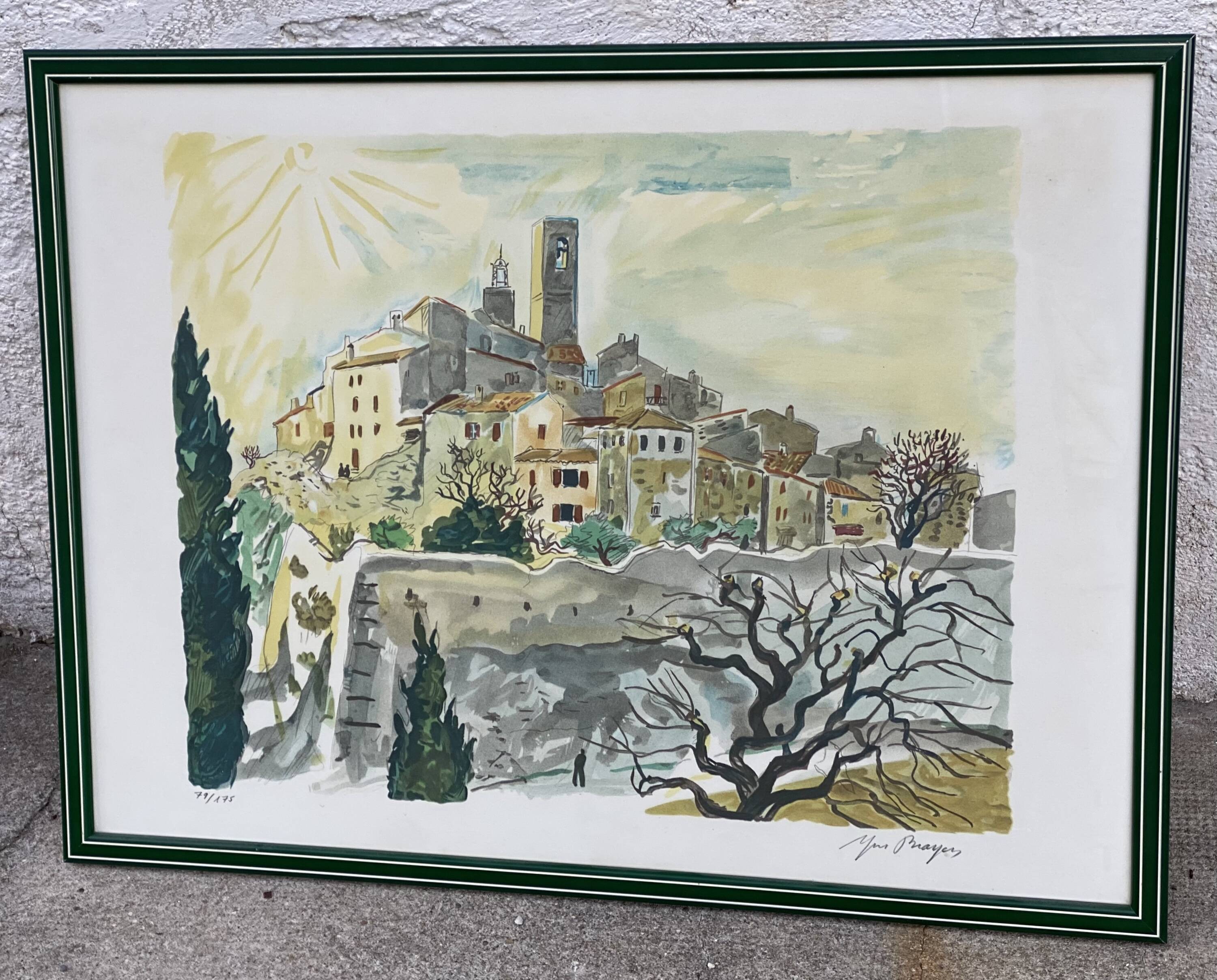 Lithographie de Yves Brayer village du Lubéron