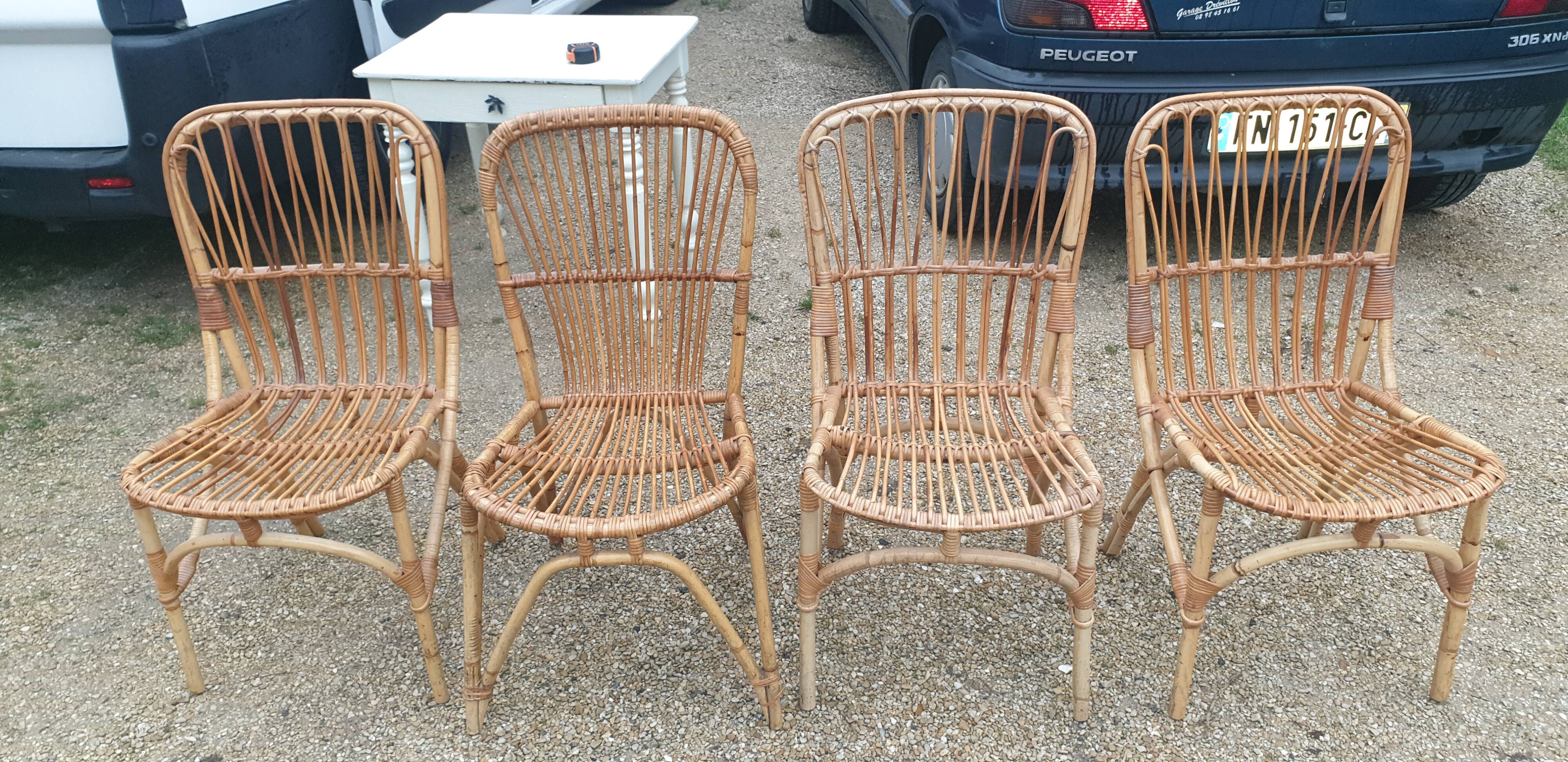 4 sixties/seventies bamboo chairs