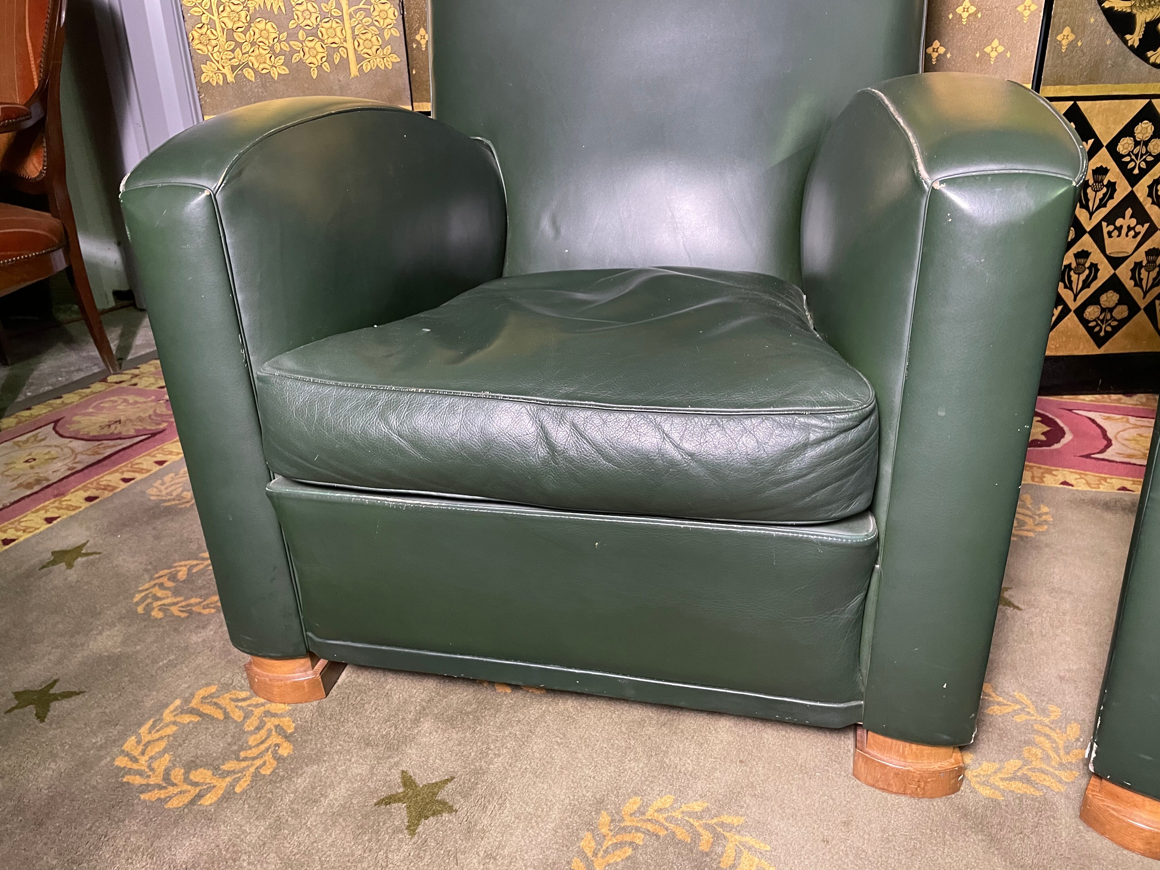 Pair of Poltrona Frau Green Leather Club Armchairs Limited Edition