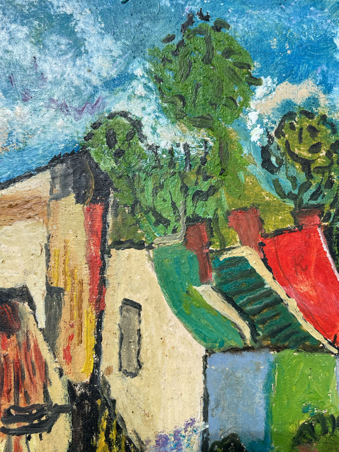 Table painting old landscape Saint Cloud expressionist