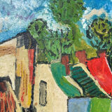 Tableau peinture ancienne paysage Saint Cloud expressionniste