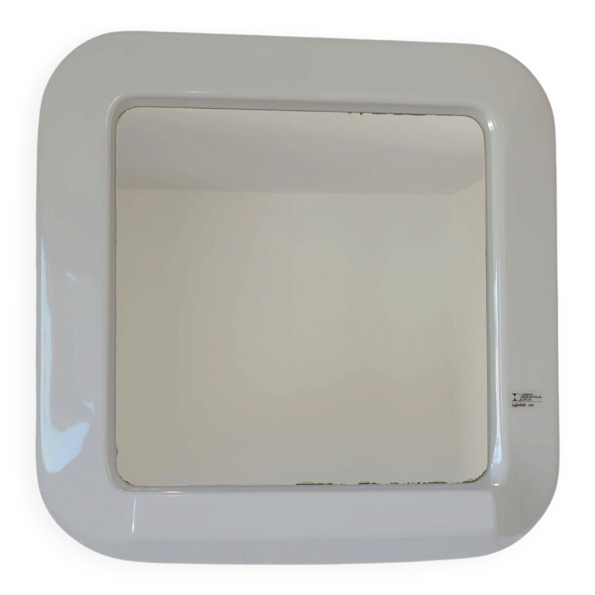 Square Wall Mirror With Shelf / Vintage White Plastic Space Age 1970